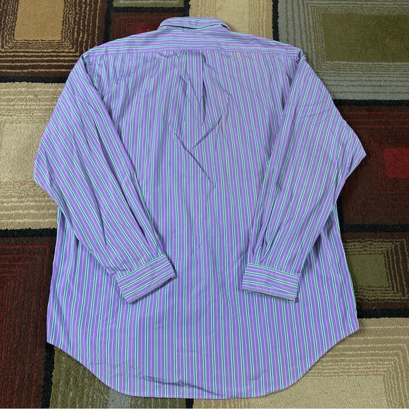 Ralph Lauren Classic Fit Button Up Striped Purple/Green Shirt Size 16.5 Large - Picture 5 of 10